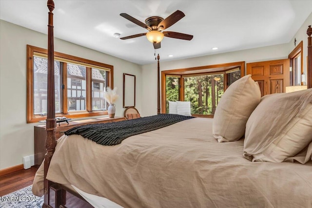 1263 Hidden Woods Dr, Zephyr Cove, NV 89413 - bedroom featuring wood finished floors, recessed lighting, and ceiling fan