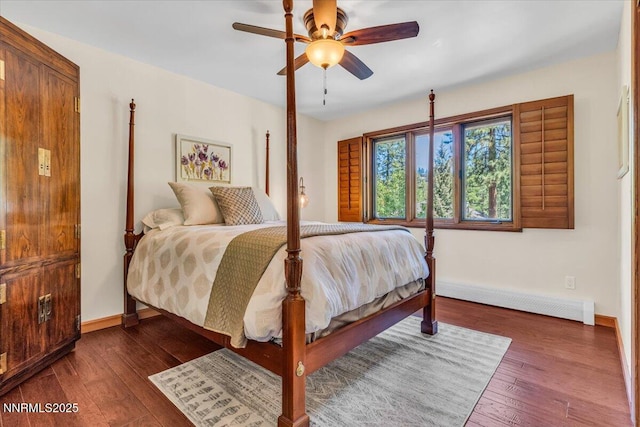 1263 Hidden Woods Dr, Zephyr Cove, NV 89413 - bedroom with a baseboard radiator, hardwood / wood-style floors, and ceiling fan
