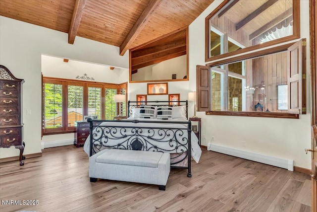 1263 Hidden Woods Dr, Zephyr Cove, NV 89413 - bedroom featuring wood ceiling, a baseboard heating unit, and wood finished floors