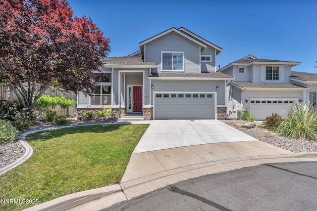 6161 Wycliffe Cir, Reno, NV 89519 - view of front of property featuring a garage, driveway, and stone siding