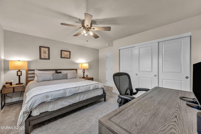 6161 Wycliffe Cir, Reno, NV 89519 - bedroom with carpet floors, an office area, a closet, and a ceiling fan