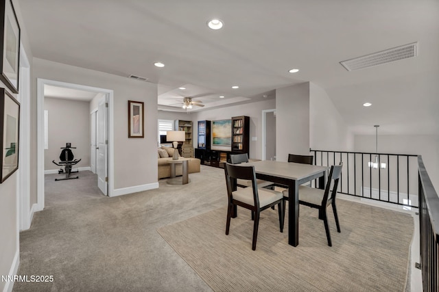 6161 Wycliffe Cir, Reno, NV 89519 - dining area featuring a ceiling fan, light colored carpet, and recessed lighting