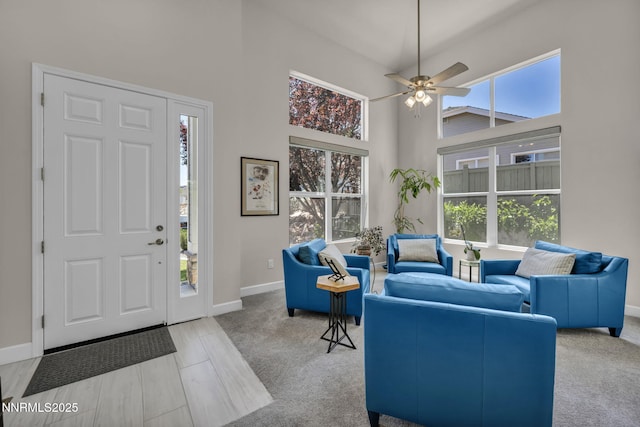 6161 Wycliffe Cir, Reno, NV 89519 - carpeted foyer with a high ceiling and a ceiling fan