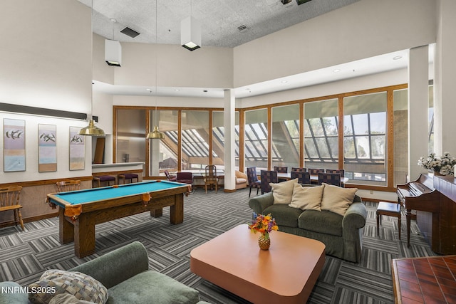 3095 Lakeside Unit 203, Reno, NV 89509 - rec room with carpet floors, a towering ceiling, and pool table