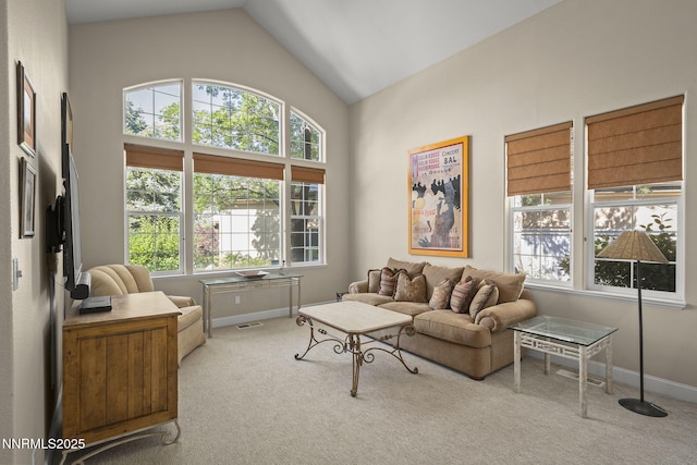 4374 Cullen Ct, Reno, NV 89519 - carpeted living area featuring baseboards and high vaulted ceiling