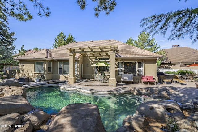 4374 Cullen Ct, Reno, NV 89519 - view of swimming pool with an outdoor living space, a pergola, a patio, and a pool with connected hot tub