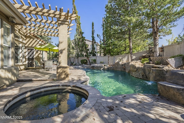 4374 Cullen Ct, Reno, NV 89519 - view of pool with a fenced backyard, a patio area, a pergola, and an in-ground hot tub