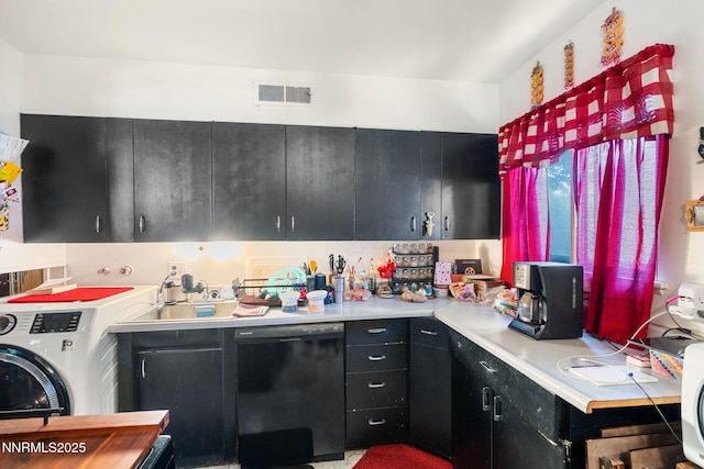 2455 Coppa Way, Sparks, NV 89431 - kitchen with dishwasher, dark cabinetry, light countertops, and washer / clothes dryer