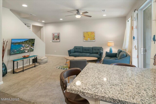 2170 Santona Cir, Reno, NV 89523 - living room with carpet floors, a ceiling fan, and recessed lighting