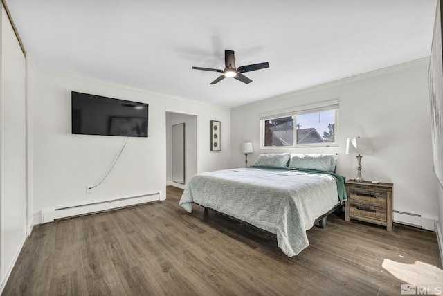 3430 Gwynelle Ct, Sparks, NV 89431 - bedroom featuring baseboard heating, ornamental molding, wood finished floors, and ceiling fan
