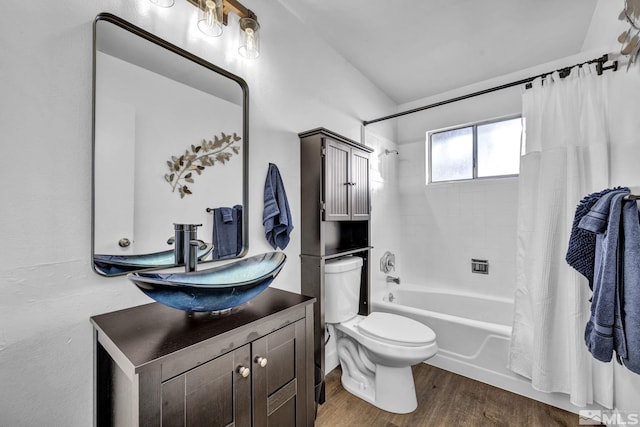 3430 Gwynelle Ct, Sparks, NV 89431 - bathroom featuring shower / bath combo with shower curtain, vanity, and wood finished floors