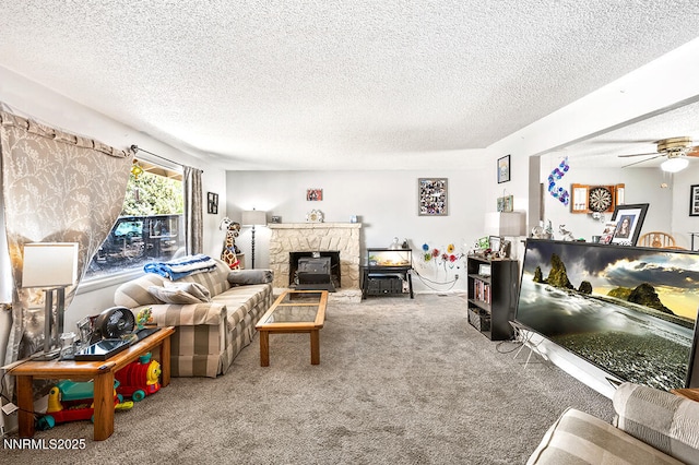 1009 E Robinson St, Carson City, NV 89701 - living room featuring carpet flooring, ceiling fan, and a textured ceiling