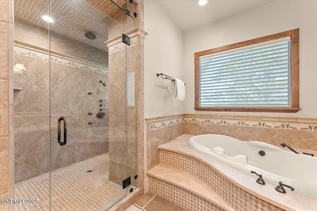 2550 Old Waverly Ct, Sparks, NV 89436 - bathroom featuring a bath, a stall shower, and recessed lighting