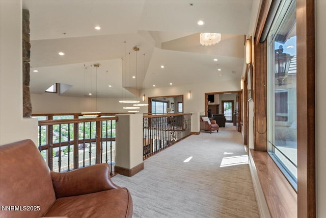 2550 Old Waverly Ct, Sparks, NV 89436 - hallway featuring a chandelier, recessed lighting, carpet floors, and a towering ceiling