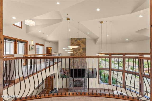2550 Old Waverly Ct, Sparks, NV 89436 - living area with recessed lighting, a high ceiling, a chandelier, healthy amount of natural light, and a fireplace