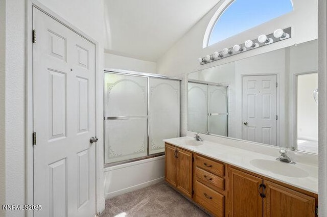 8589 Turtle Creek Ct, Reno, NV 89506 - bathroom with double vanity and shower / bath combination with glass door