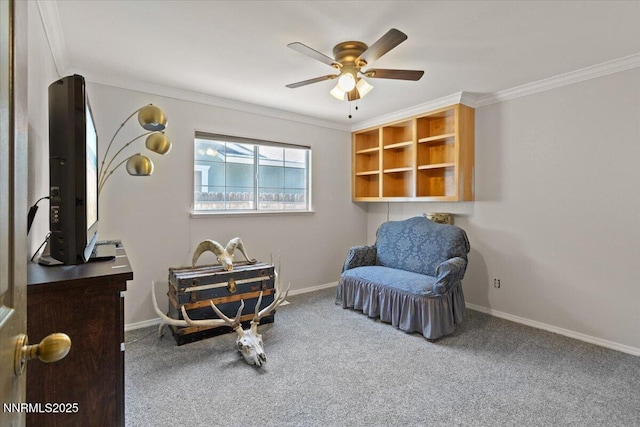 1510 E Slide Mountain Dr, Carson City, NV 89706 - sitting room with crown molding, carpet, and a ceiling fan