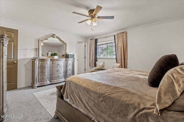 1510 E Slide Mountain Dr, Carson City, NV 89706 - carpeted bedroom featuring crown molding and a ceiling fan
