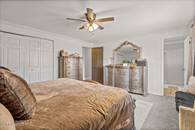 1510 E Slide Mountain Dr, Carson City, NV 89706 - carpeted bedroom featuring a closet, ornamental molding, and ceiling fan