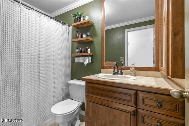 1510 E Slide Mountain Dr, Carson City, NV 89706 - full bath featuring ornamental molding, vanity, and curtained shower