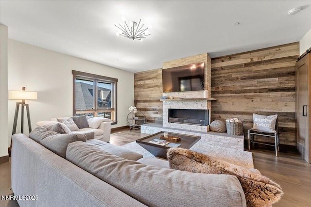 17 Beach Club Dr # 213, Stateline, NV 89449 - living area with wood walls, wood finished floors, and a fireplace
