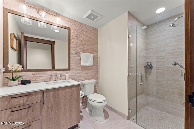 17 Beach Club Dr # 213, Stateline, NV 89449 - bathroom with vanity, a stall shower, tile patterned floors, and tile walls