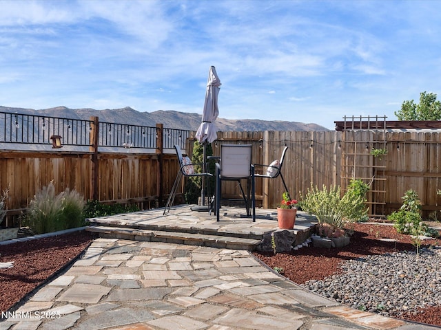 2217 Millville Dr, Spanish Springs, NV 89441 - fenced backyard featuring a patio and a mountain view