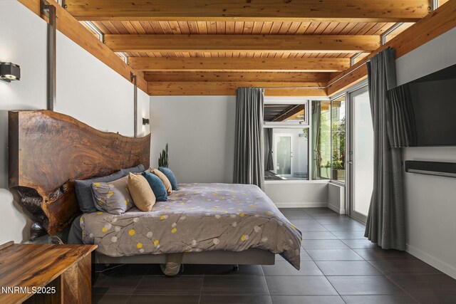 1296 Nixon Ave, Reno, NV 89509 - tiled bedroom with a wood ceiling with exposed beams and access to exterior