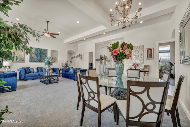 11575 Anthem Dr, Spanish Springs, NV 89441 - dining area featuring carpet floors, ceiling fan, recessed lighting, a high ceiling, and a chandelier