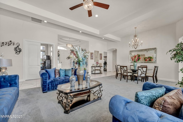 11575 Anthem Dr, Spanish Springs, NV 89441 - living area with recessed lighting, ceiling fan, arched walkways, and a chandelier