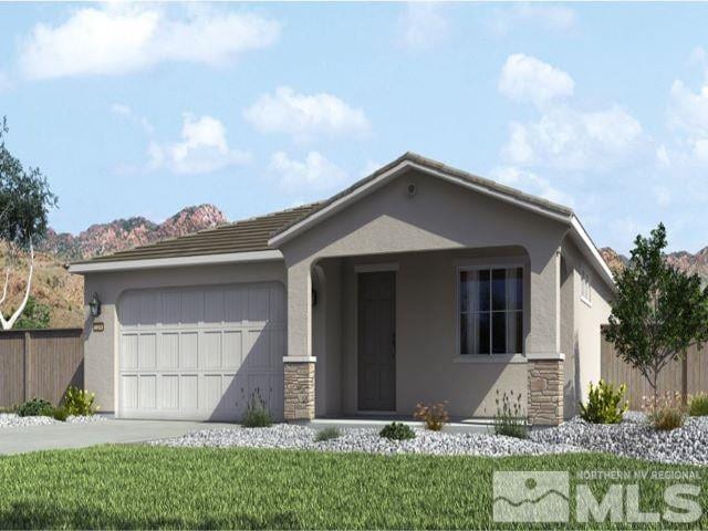 1469 Copper Hill Ave, Carson City, NV 89703 - single story home featuring stucco siding, an attached garage, concrete driveway, and stone siding