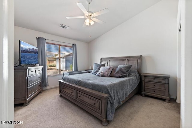 900 Ponderosa Ct, Dayton, NV 89403 - bedroom with light colored carpet, lofted ceiling, and ceiling fan