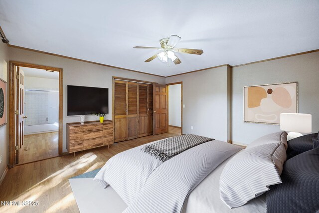 2260 Empire Rd, Reno, NV 89521 - bedroom with ornamental molding, wood finished floors, a closet, and ceiling fan