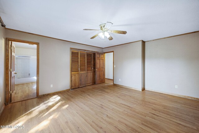 2260 Empire Rd, Reno, NV 89521 - unfurnished bedroom with light wood-style flooring, ornamental molding, and ceiling fan