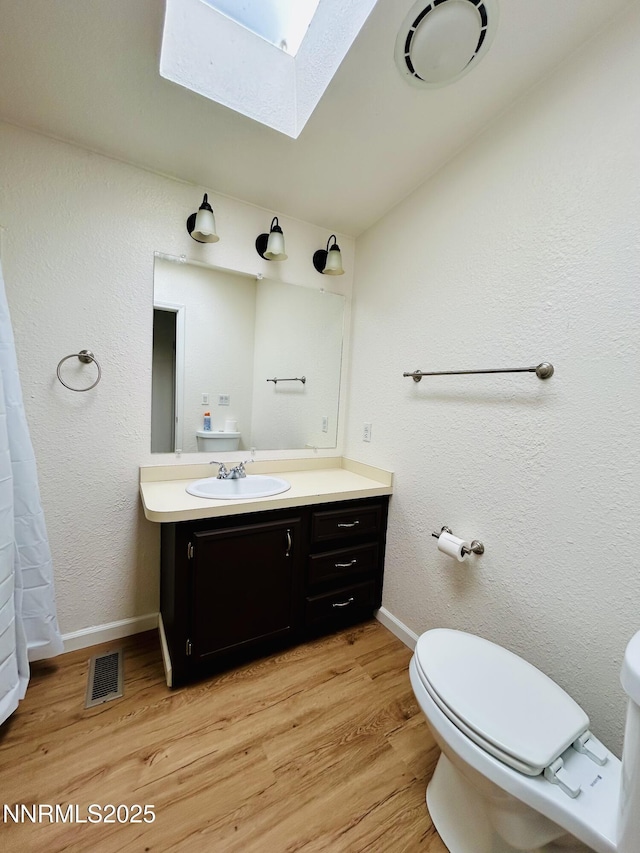 4040 Placer Way, Winnemucca, NV 89445 - full bathroom with a skylight, wood finished floors, vanity, and a textured wall