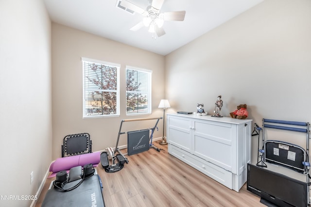 7436 Rustic Towers Dr, Sparks, NV 89441 - workout room with light wood-type flooring and ceiling fan