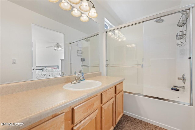 2865 Cintoia Dr, Sparks, NV 89434 - ensuite bathroom featuring vanity, shower / bath combination with glass door, and a ceiling fan