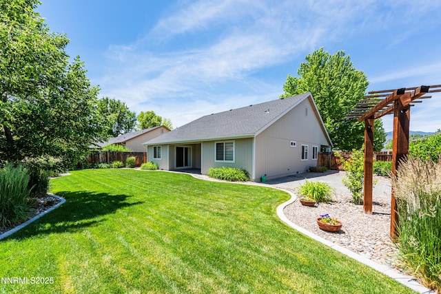 1421 Chiltern Ct, Gardnerville, NV 89410 - rear view of property with a pergola, a fenced backyard, and a patio