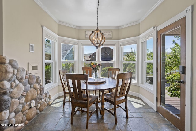 5 Connie Way, Reno, NV 89521 - dining room featuring stone tile flooring, crown molding, plenty of natural light, and a chandelier