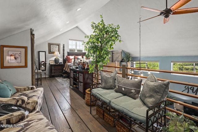5 Connie Way, Reno, NV 89521 - living area with vaulted ceiling, a ceiling fan, and hardwood / wood-style floors