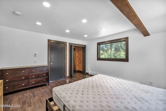 638 N Martin Dr, Zephyr Cove, NV 89448 - bedroom with dark wood finished floors, recessed lighting, multiple closets, and beam ceiling