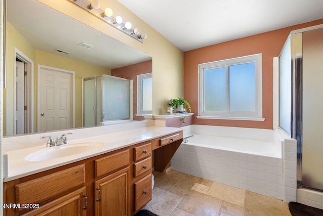 5455 Montego Ct, Reno, NV 89523 - full bath featuring vanity, a garden tub, and a stall shower