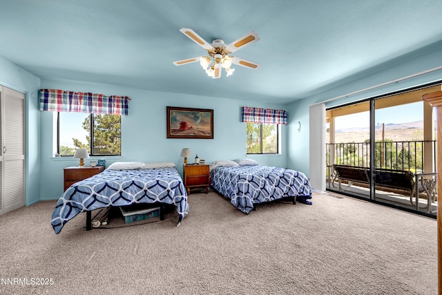 2855 Wilcox Ranch Rd, Reno, NV 89510 - carpeted bedroom featuring access to outside, a closet, and ceiling fan