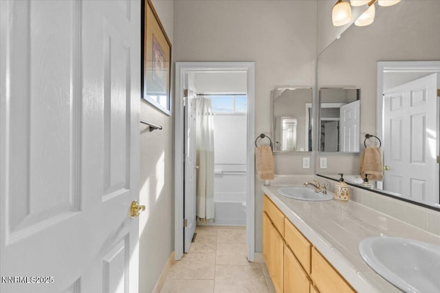3215 Epic Ave, Reno, NV 89512 - bathroom featuring double vanity, shower / bath combination with curtain, and tile patterned floors