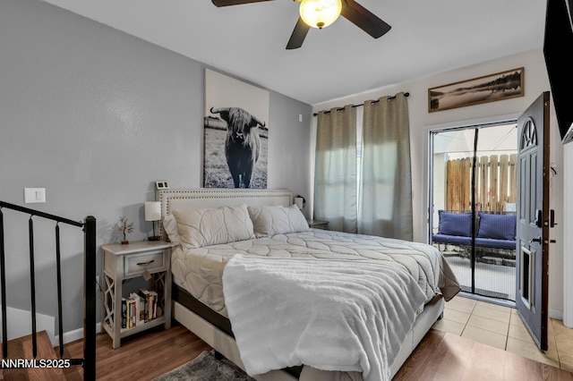 1236 Victorian Plaza Cir, Sparks, NV 89431 - bedroom featuring access to exterior, ceiling fan, and light wood-style floors