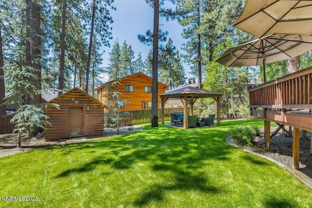 458 Center St, Zephyr Cove, NV 89448 - view of yard featuring a gazebo, a storage unit, and an outdoor living space