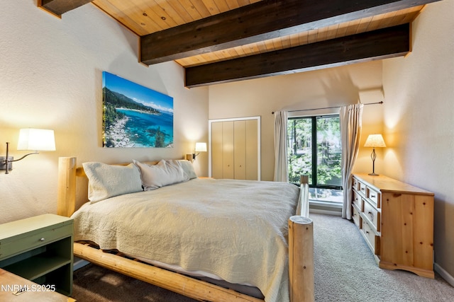 136 Juanita Dr Unit 47, Incline Village, NV 89451 - bedroom with carpet floors and a wooden ceiling with exposed beams