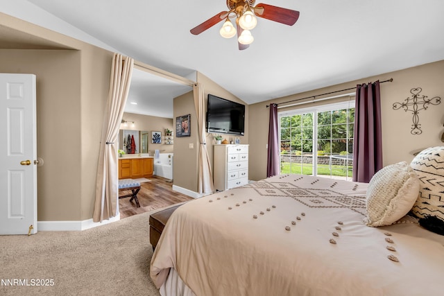 1450 Talon Ct, Spanish Springs, NV 89441 - bedroom with lofted ceiling, ensuite bathroom, and ceiling fan