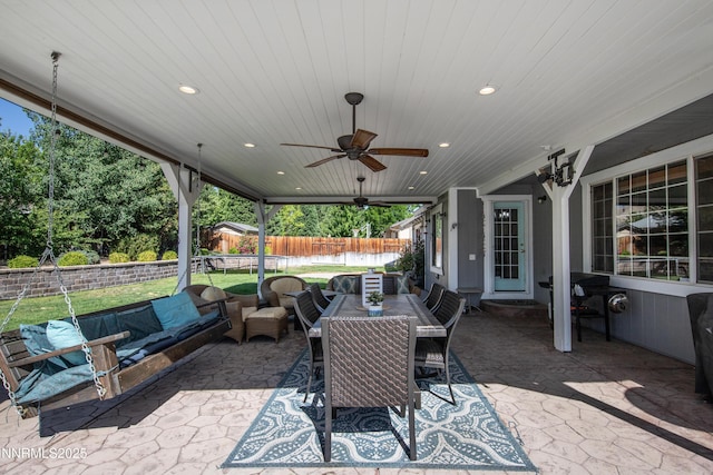 1450 Talon Ct, Spanish Springs, NV 89441 - view of patio / terrace with a ceiling fan, outdoor dining space, and an outdoor hangout area