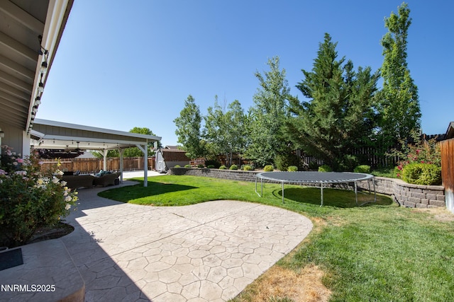 1450 Talon Ct, Spanish Springs, NV 89441 - fenced backyard featuring a trampoline and a patio